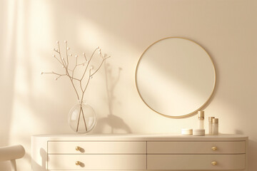 luxury room interior, Enter a world of luxury and beauty with an exquisite modern, minimal beige dressing table