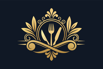 Abstract Luxury restaurant fork logo vector