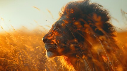 the symbiotic relationship between the lion and its kingdom as captured in double exposure...