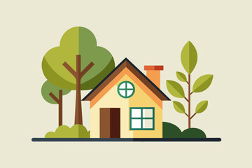 minimalist house icon with a tree beside it, symbolizing home and nature