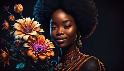 Blossoming Beauty: Woman Radiant with Flowers - obrazy, fototapety, plakaty