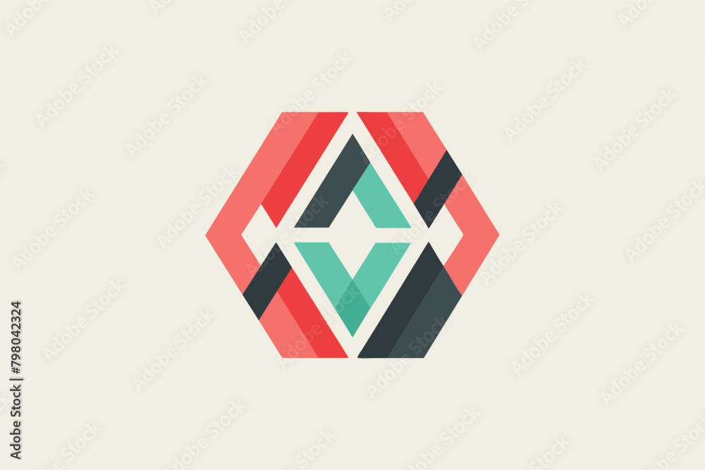 Poster an abstract geometric logo with a hexagon shape made up of intersecting lines and triangles in shade