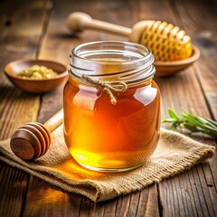 honey in a jar on a wooden table