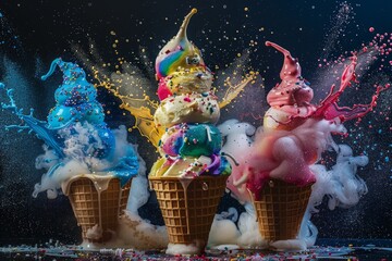 delicious ice cream explosions, cut out, photography