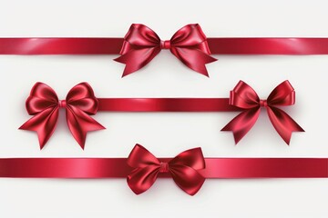 Set of red ribbons with bows, perfect for gift wrapping