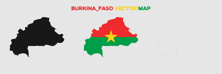 Obraz premium Burkina_Faso Map Vector Pack. Map with Flag. Gray Map Silhouette. Gray Outline Map. Editable EPS file.