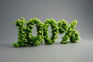 100% 3d inscription made of moss on a white background. Seasonal sales background with percent discount pattern. 