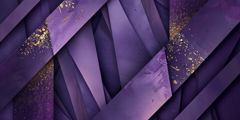 Design a geometrically layered and abstract background in varying shades of purple, featuring a blend of gold elements to create a sophisticated and visually appealing composition
 - obrazy, fototapety, plakaty