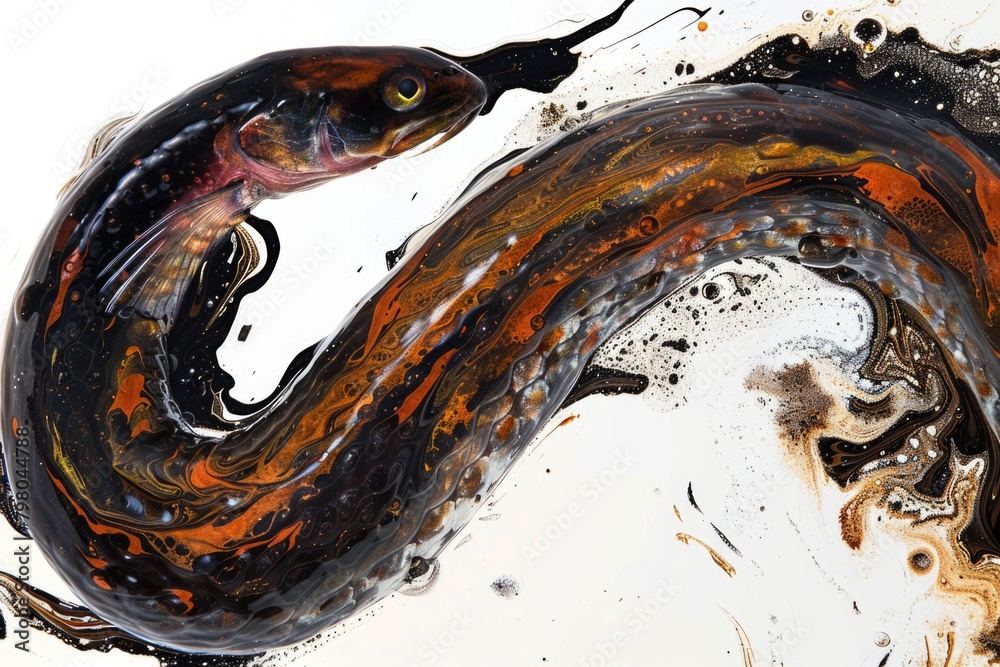 Poster detailed close-up of a fish on a plain white surface. suitable for various aquatic themes