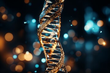 3d illustration of dna double helix structure with detailed render on dark blue background - obrazy, fototapety, plakaty