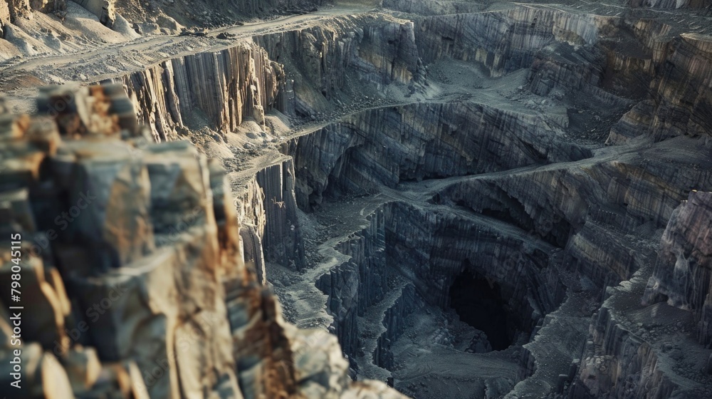 Aufkleber A large open pit in the middle of a mountain. Suitable for industrial concepts