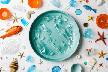 Visual concept illustrating recycling and contemplating nature pollution