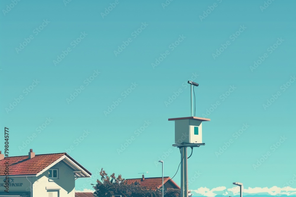Poster A clock tower with a weather vane on top, suitable for various projects