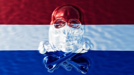 Luminous Skull Mirage on the Stalwart Stripes of the Netherlands Flag