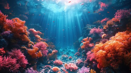Beautiful underwater scenery wallpaper, 3d illustration