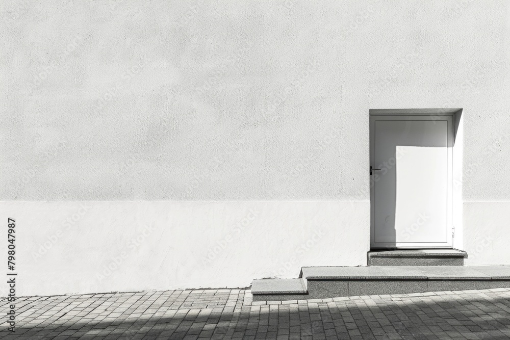 Poster a monochrome image of a door on a building. suitable for architectural themes