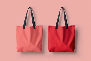 Two red tote bags on a vibrant pink background. Perfect for fashion or shopping themes - Powered by Adobe