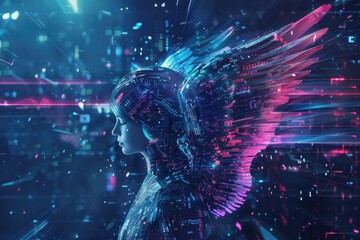 A woman wearing a headpiece with wings, perfect for fashion or fantasy concepts