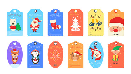 PNG, Collection of gift tags and cards Merry Christmas and Happy New Year. Set of Christmas tag cute. Creative handmade textures for winter holidays. Vector illustration