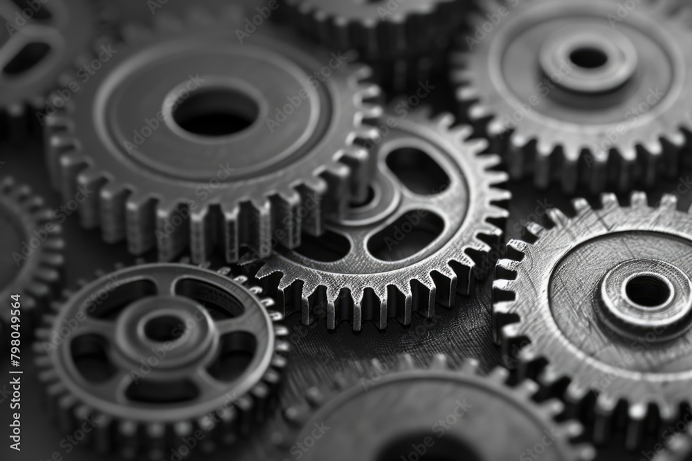 Poster close up of gears on a table, suitable for industrial concepts