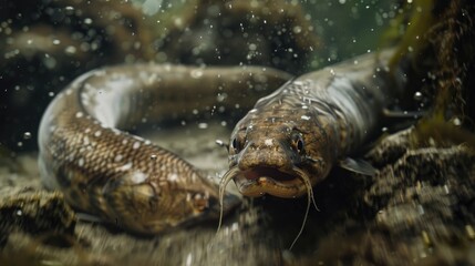 A fish with its mouth open underwater. Suitable for aquatic themes