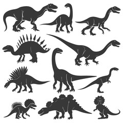 Silhouette Prehistoric Dinosaur Various black color only