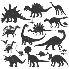 Silhouette Prehistoric Dinosaur Various black color only