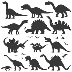 Silhouette Prehistoric Dinosaur Various black color only