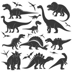 Silhouette Prehistoric Dinosaur Various black color only