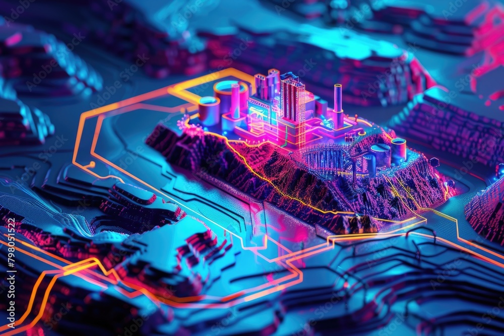 Aufkleber A unique perspective of a city on top of a computer circuit board. Ideal for technology or urban themed projects