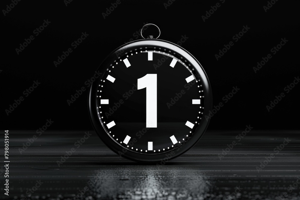 Aufkleber A black clock with the number one on it. Suitable for time management concepts