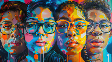 Obraz premium concept of Belonging Inclusion Diversity Equity DEIB or lgbtq, group of multicolor painted people of different Business culture , belonging