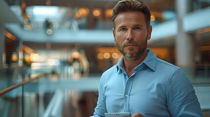 Confident Professional with Tablet in Contemporary Office Space