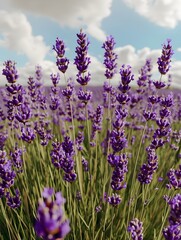 Peaceful Lavender Field Swaying in the Gentle Countryside Breeze Under Bright Sunny Skies