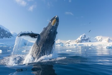 Majestic blue whale gracefully swims through the icy waters of antarctica in a captivating display