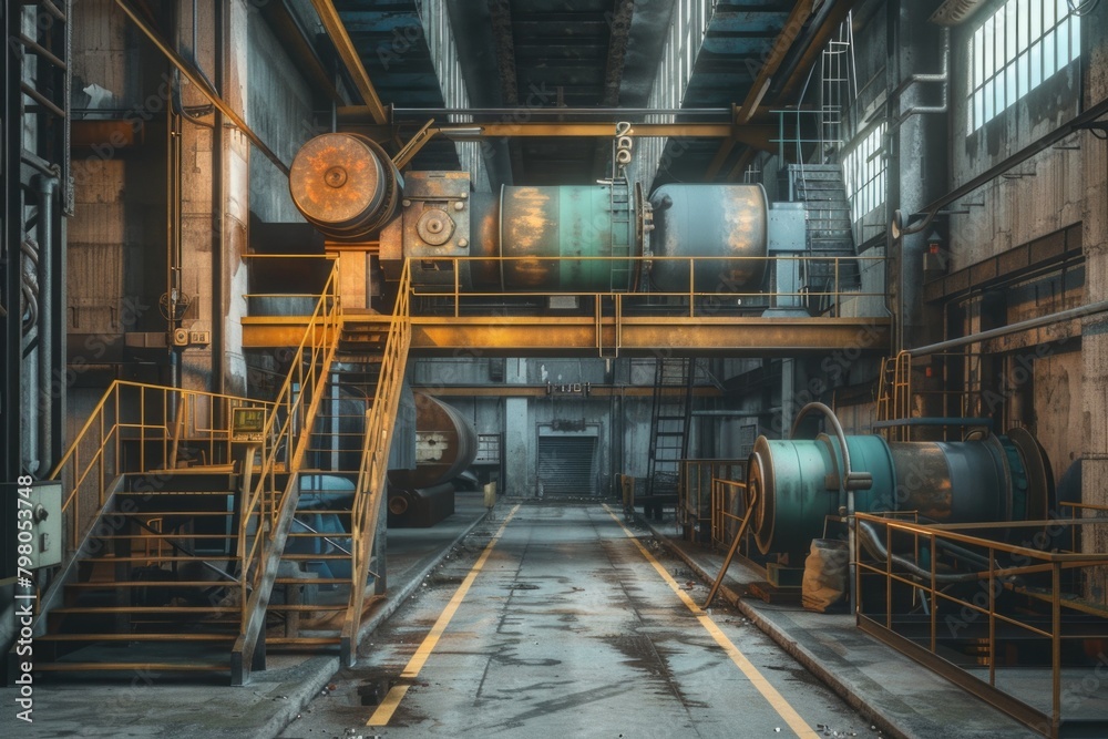 Poster a large industrial building with numerous pipes. suitable for industrial and manufacturing concepts