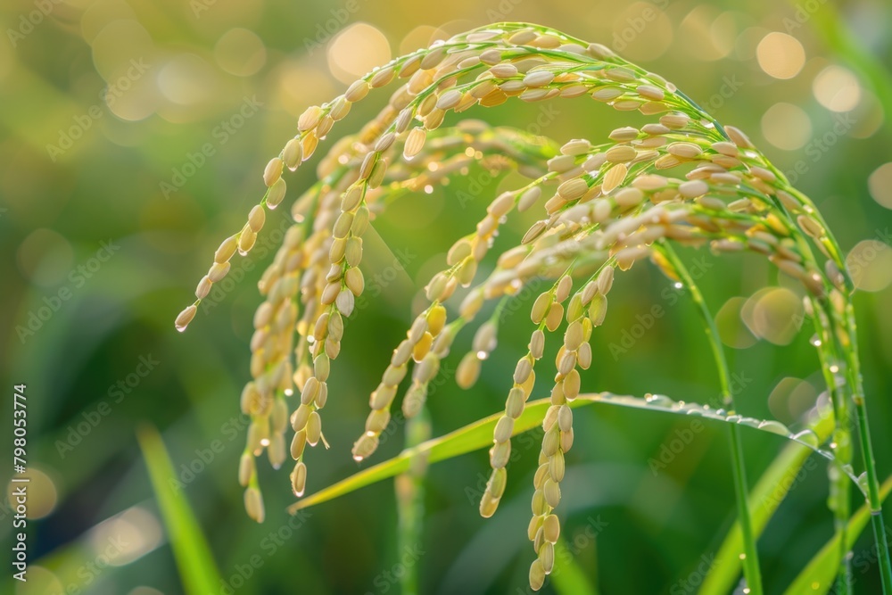 Poster close up of a plant with water droplets. suitable for nature and environment concepts
