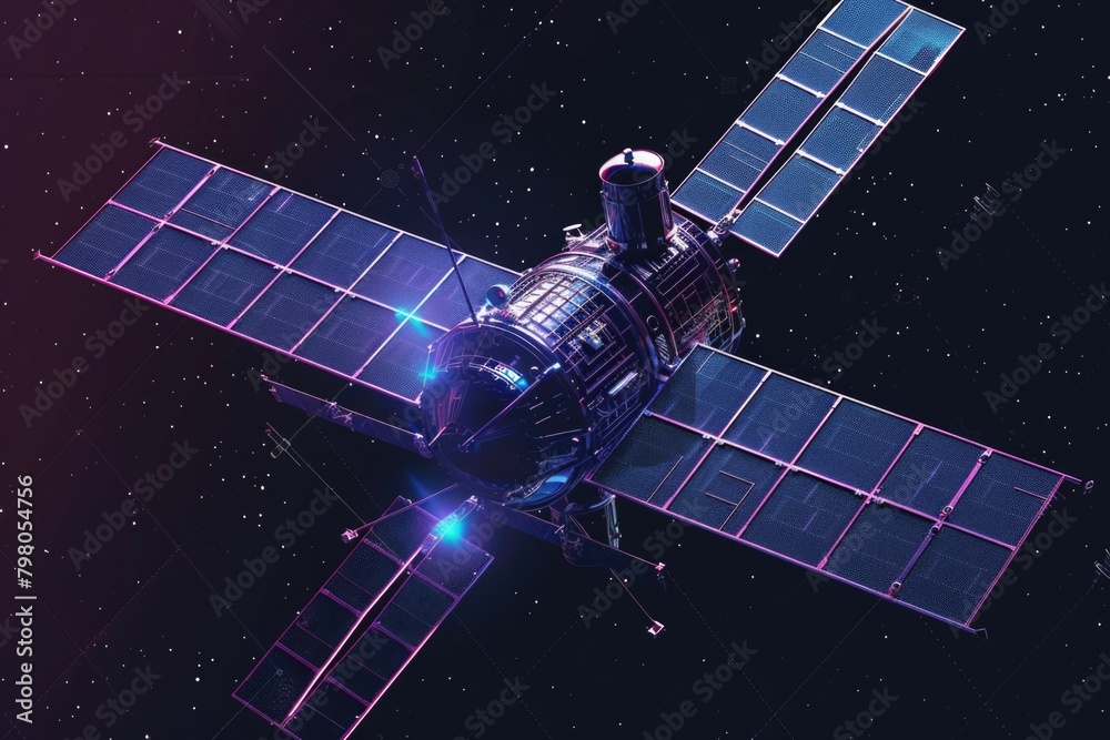 Poster A space station floating in the darkness of space. Suitable for science fiction concepts