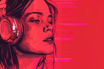 A woman wearing headphones and listening to music. Great for music and technology concepts