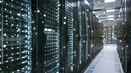 Data center with server racks cryptocurrency mining cloud computing and cybersecurity technology. Concept Data Center, Server Racks, Cryptocurrency Mining, Cloud Computing, Cybersecurity Technology