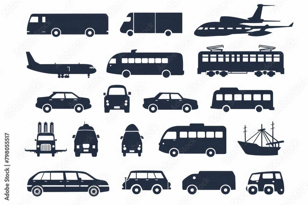 Poster Assortment of different vehicles on a plain white backdrop, suitable for transportation concepts