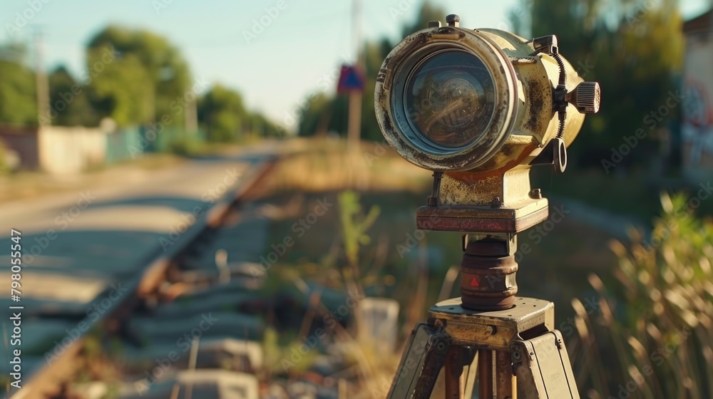 Poster a camera mounted on a tripod. suitable for photography and videography projects