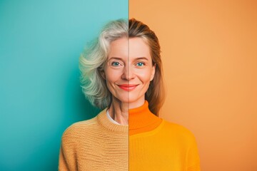 Teenager life and aging realities explored through skin care advancements and illustrations, focusing on treatment lines and half-face aging challenges.