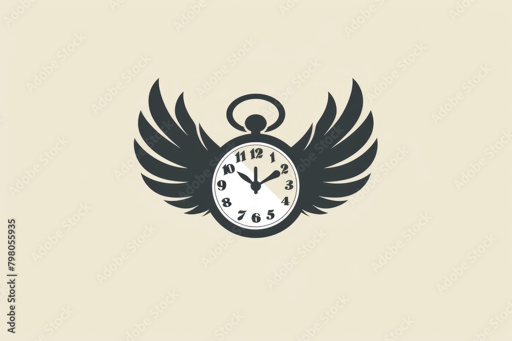 Poster A unique clock with wings on a neutral beige background. Perfect for time-related concepts