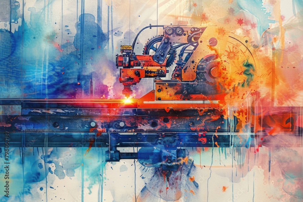 Poster detailed painting of a machine working on machinery. suitable for industrial concepts
