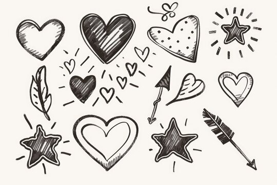 Collection of hand drawn hearts and arrows for various design projects. Perfect for Valentine's Day cards or romantic illustrations