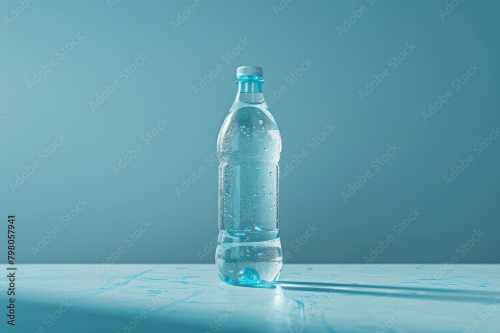 Poster a bottle of water on a table, versatile image for various projects