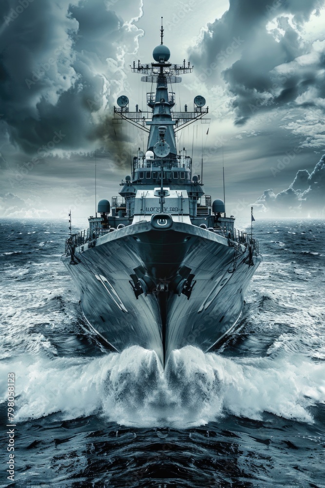 Poster a large boat sailing in the vast ocean. suitable for travel and adventure concepts
