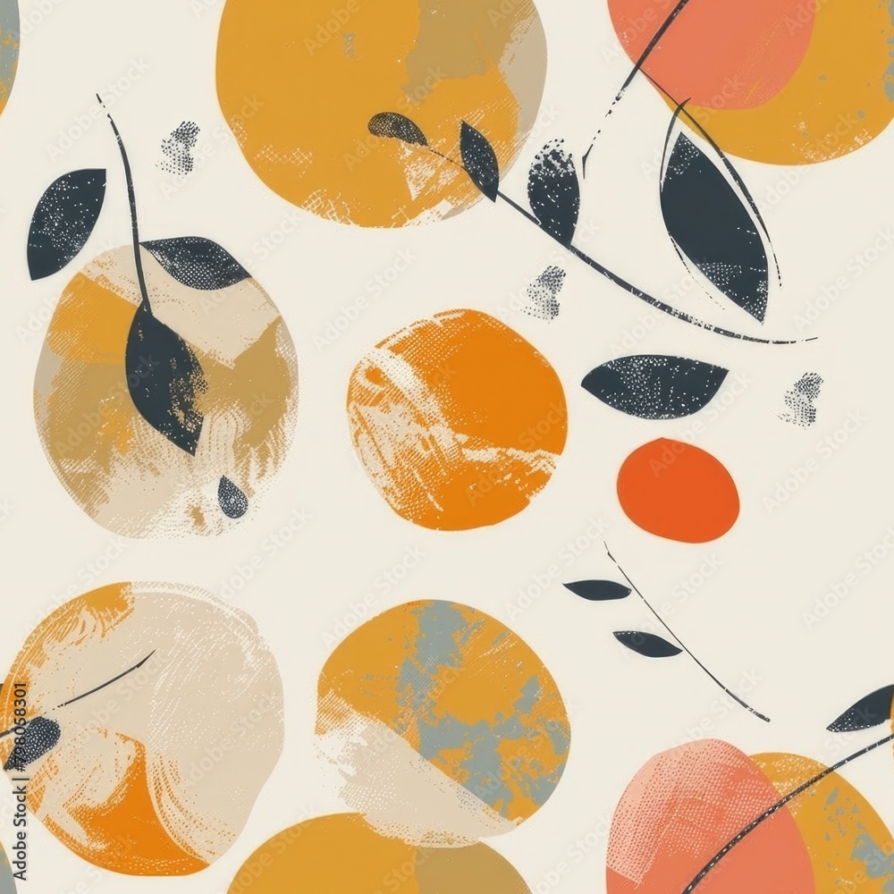 Poster A vibrant pattern of oranges and leaves suitable for various design projects