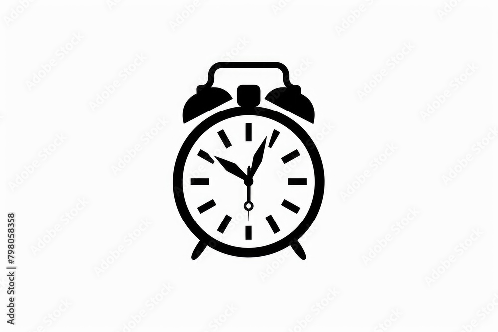 Poster A classic black and white image of an alarm clock. Perfect for illustrating time management concepts